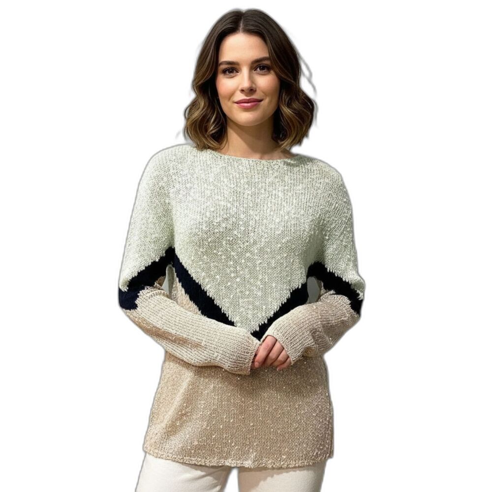NWT Lord & Taylor Design Lab Mint Chevron Long Sleeve Lightweight Sweater Medium